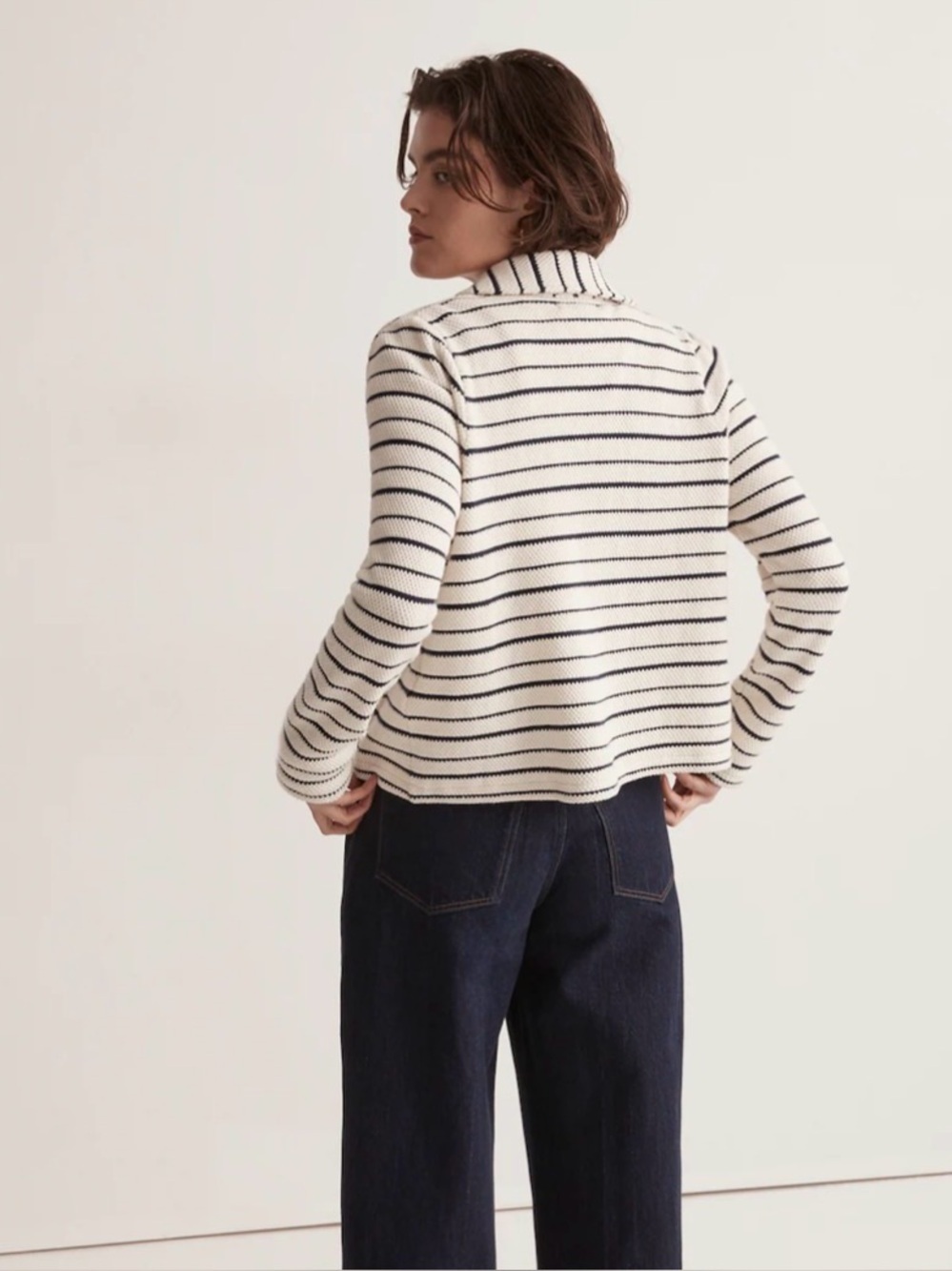 Madewell Cream Sweater Jacket Navy Stripes 100% Cotton - Picture 2 of 9